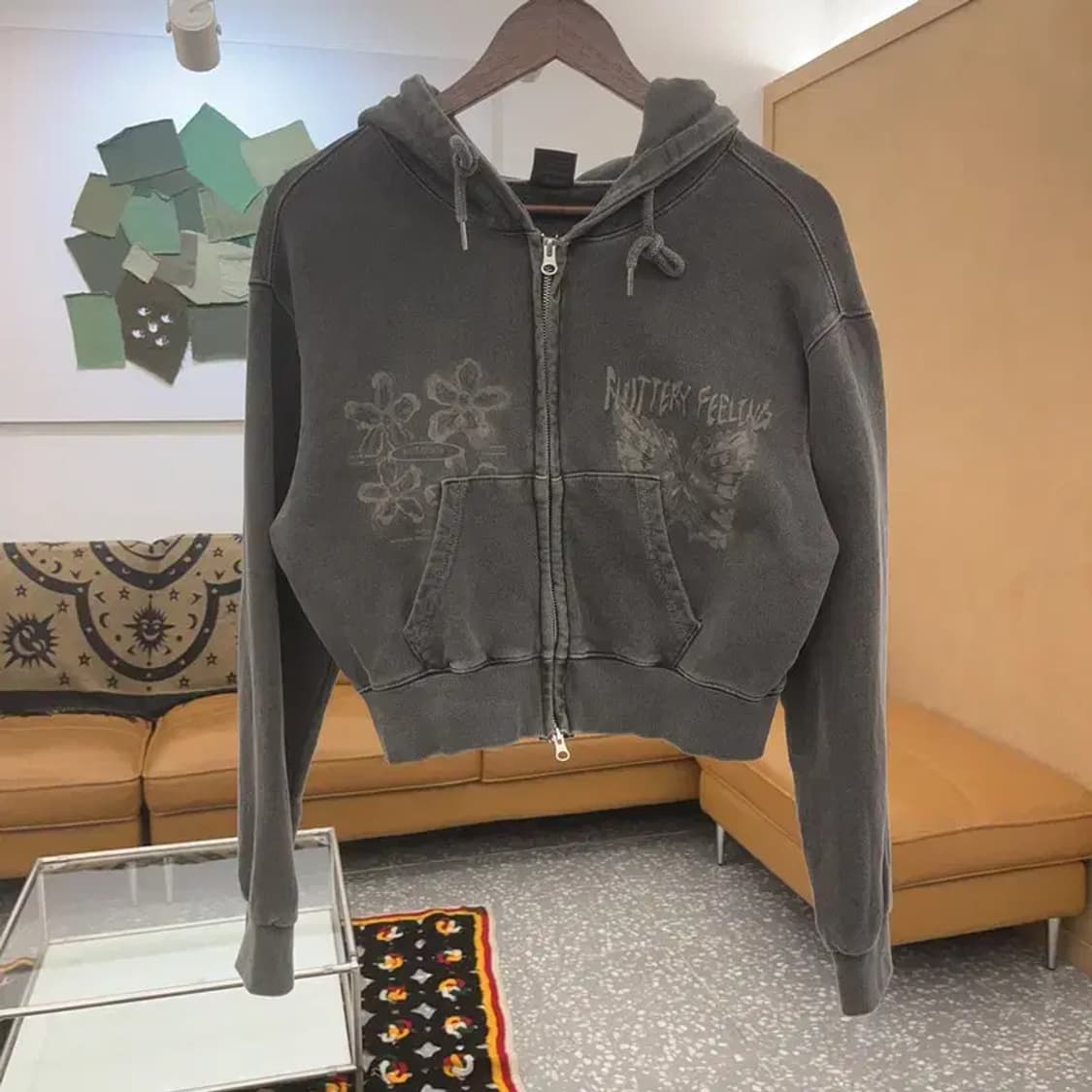 꼼파뇨 빈티지 피그먼트 키치 히피 프린팅 크롭 후드 집업 M C07489 상품이미지3