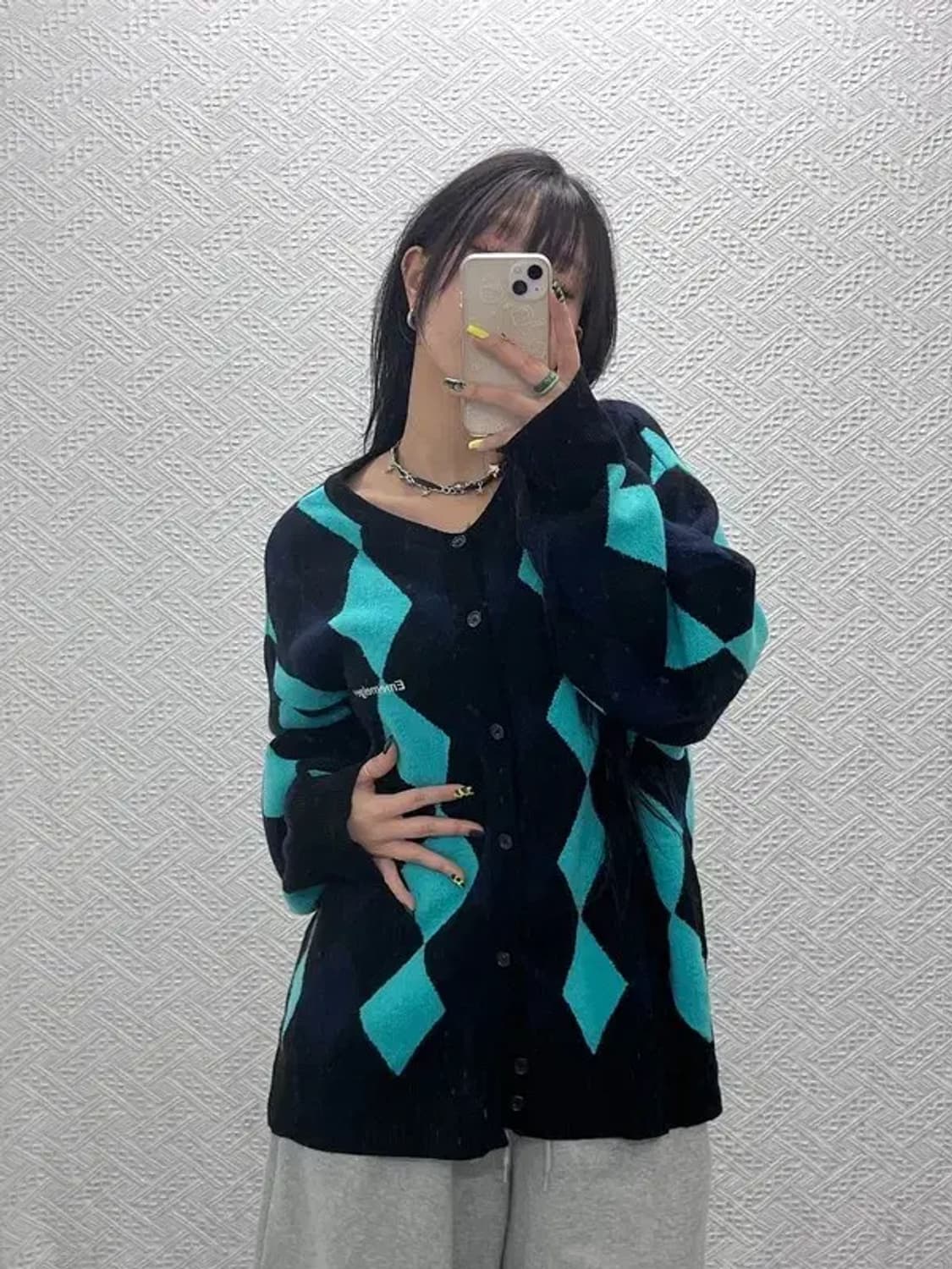 MMLG 빈티지 유니크 키치 아가일 가디건 L C07501 상품이미지1