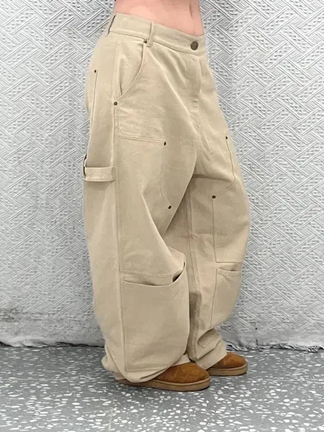 아오이로 빈티지 캐주얼 스트릿 커티드 더블니 팬츠 2 C07511 상품이미지1