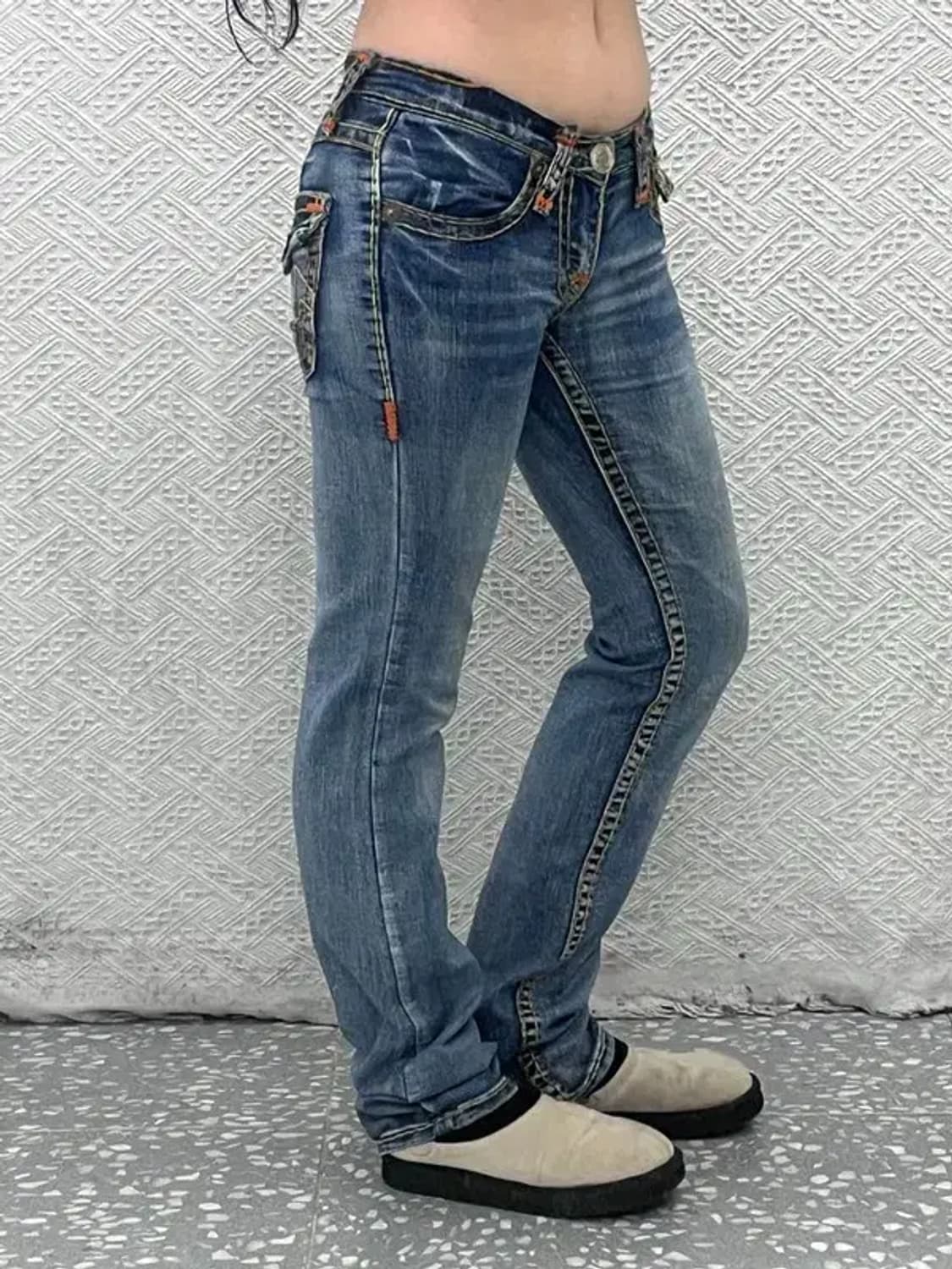 트루릴리젼 조이슈퍼티 Y2K 로우라이즈 데님 청바지 27인치 C06115 상품이미지2