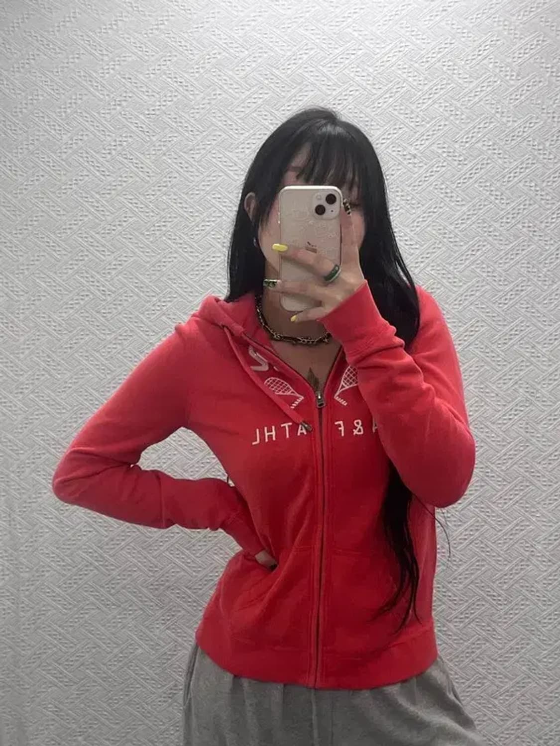 아베크롬비 Y2K 라켓 코랄오렌지 기모 후드집업 M C07531 상품이미지2