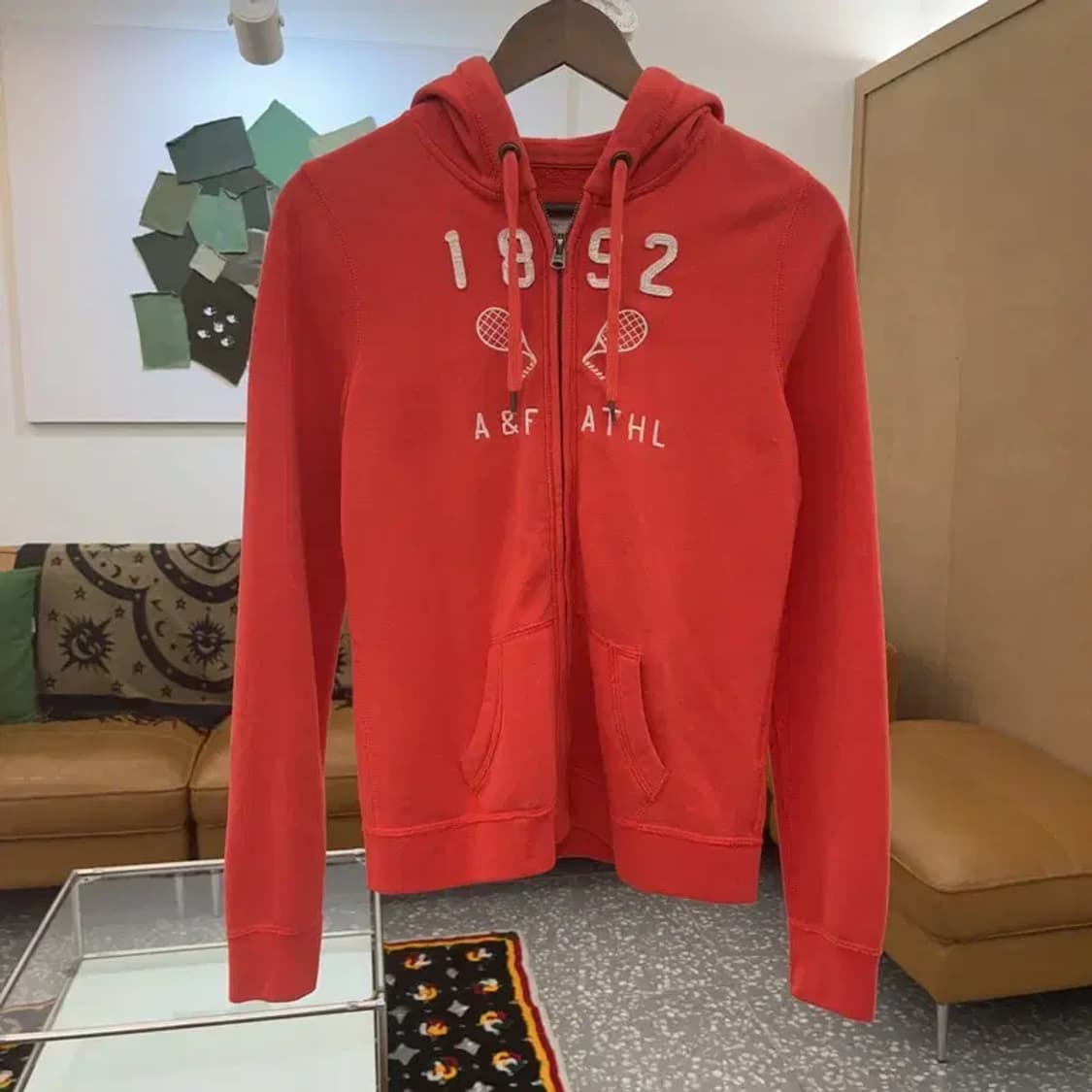 아베크롬비 Y2K 라켓 코랄오렌지 기모 후드집업 M C07531 상품이미지3