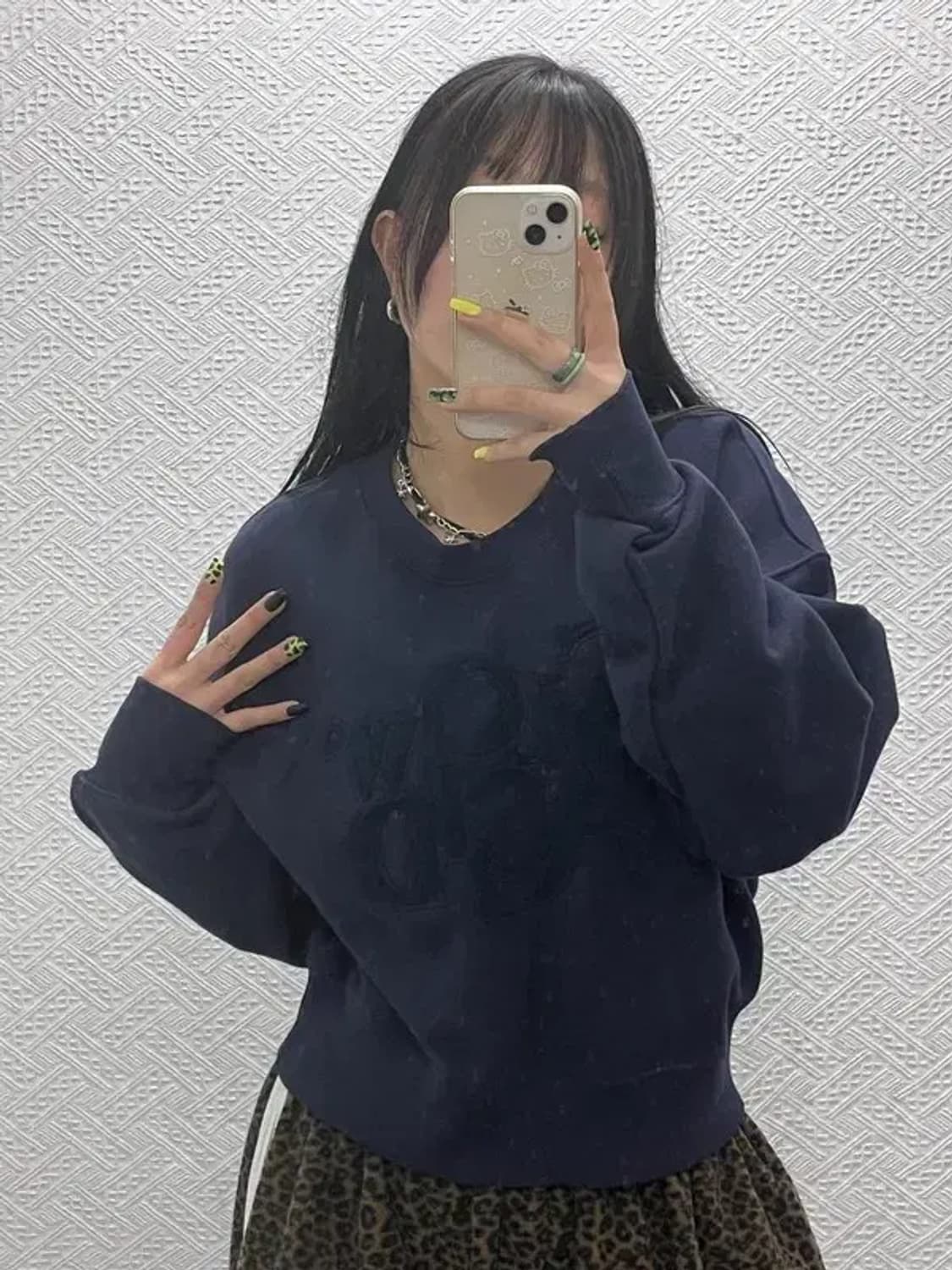 슬로우애시드 빈티지 레트로 빅로고 세미크롭 맨투맨 L C07569 상품이미지1