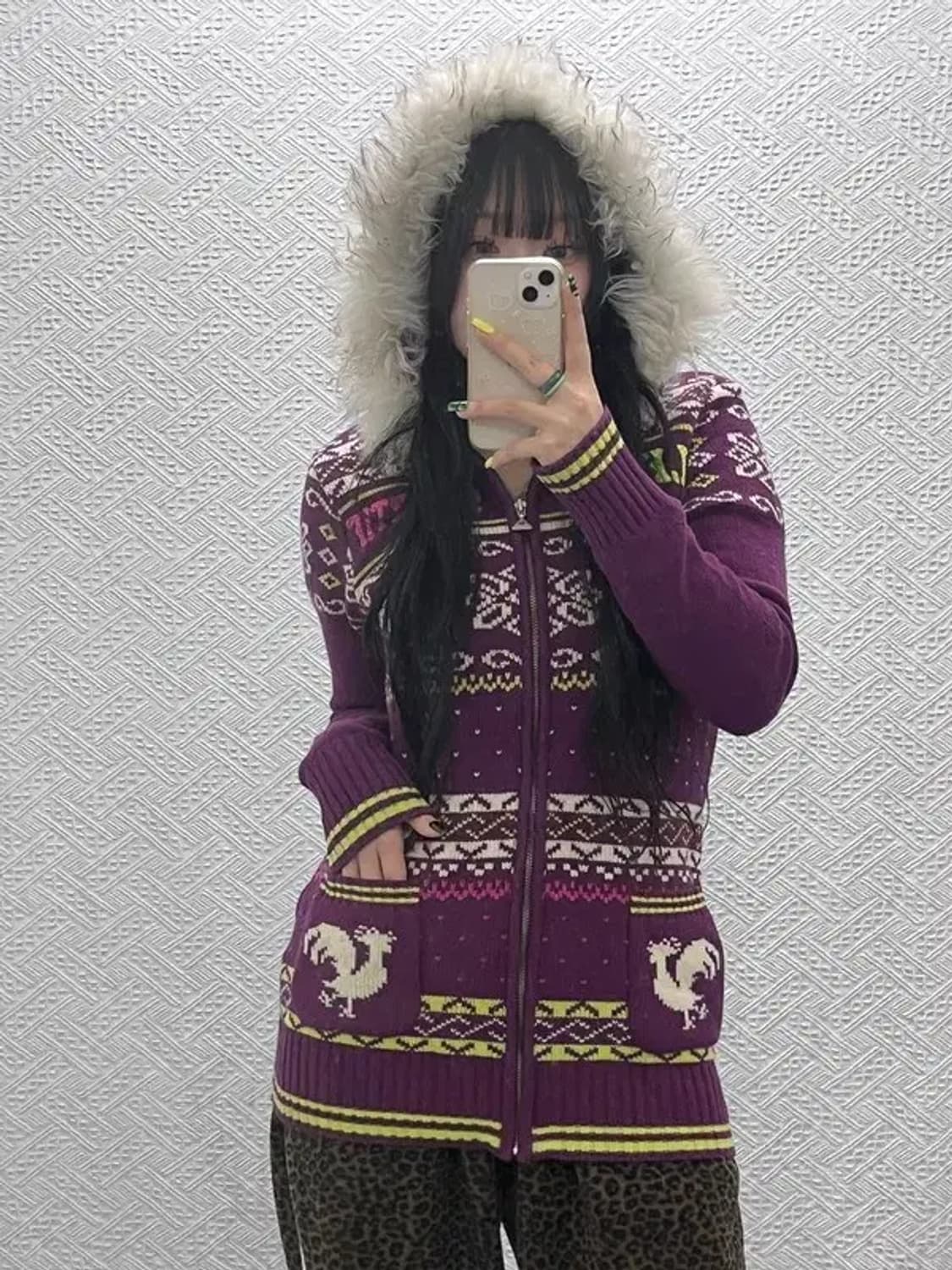 르꼬끄 희귀 Y2K 노르딕 코위찬 털 후드집업 가디건 90 C07589 상품이미지1