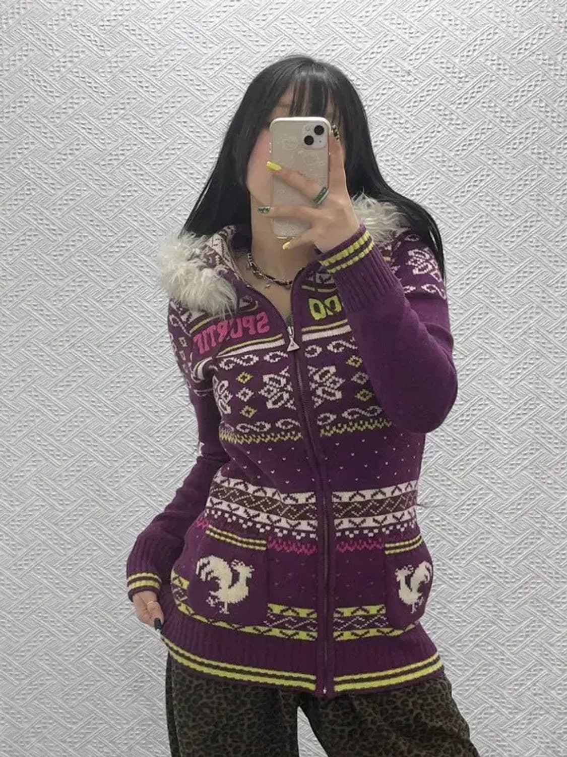 르꼬끄 희귀 Y2K 노르딕 코위찬 털 후드집업 가디건 90 C07589 상품이미지2