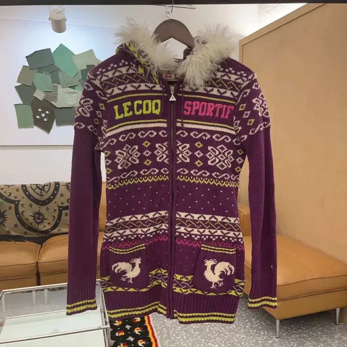 르꼬끄 희귀 Y2K 노르딕 코위찬 털 후드집업 가디건 90 C07589 상품이미지3