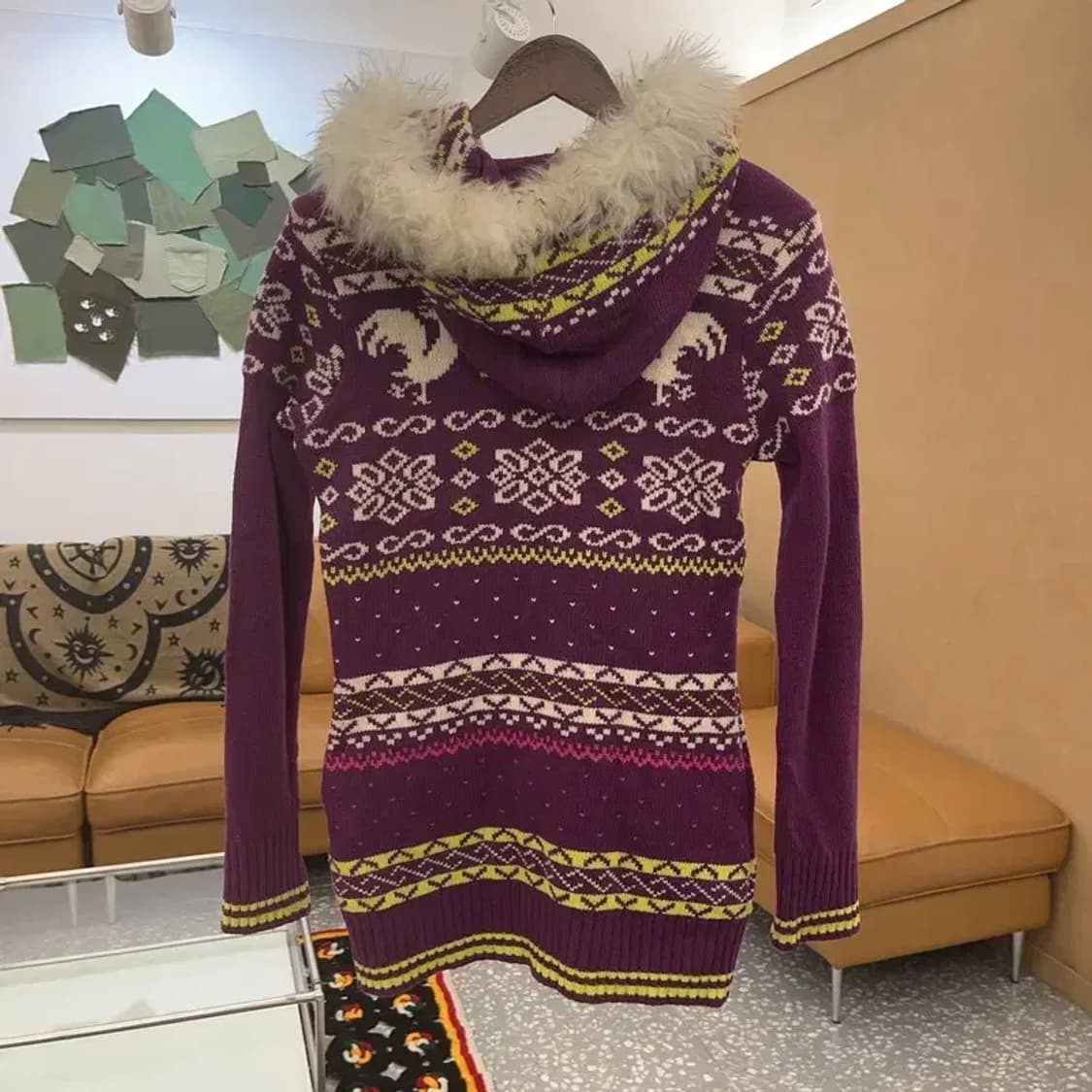 르꼬끄 희귀 Y2K 노르딕 코위찬 털 후드집업 가디건 90 C07589 상품이미지4