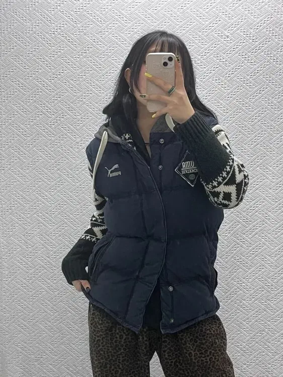 푸마 올드스쿨 빈티지 자수패치 후드 패딩 조끼 M C07592 상품이미지2