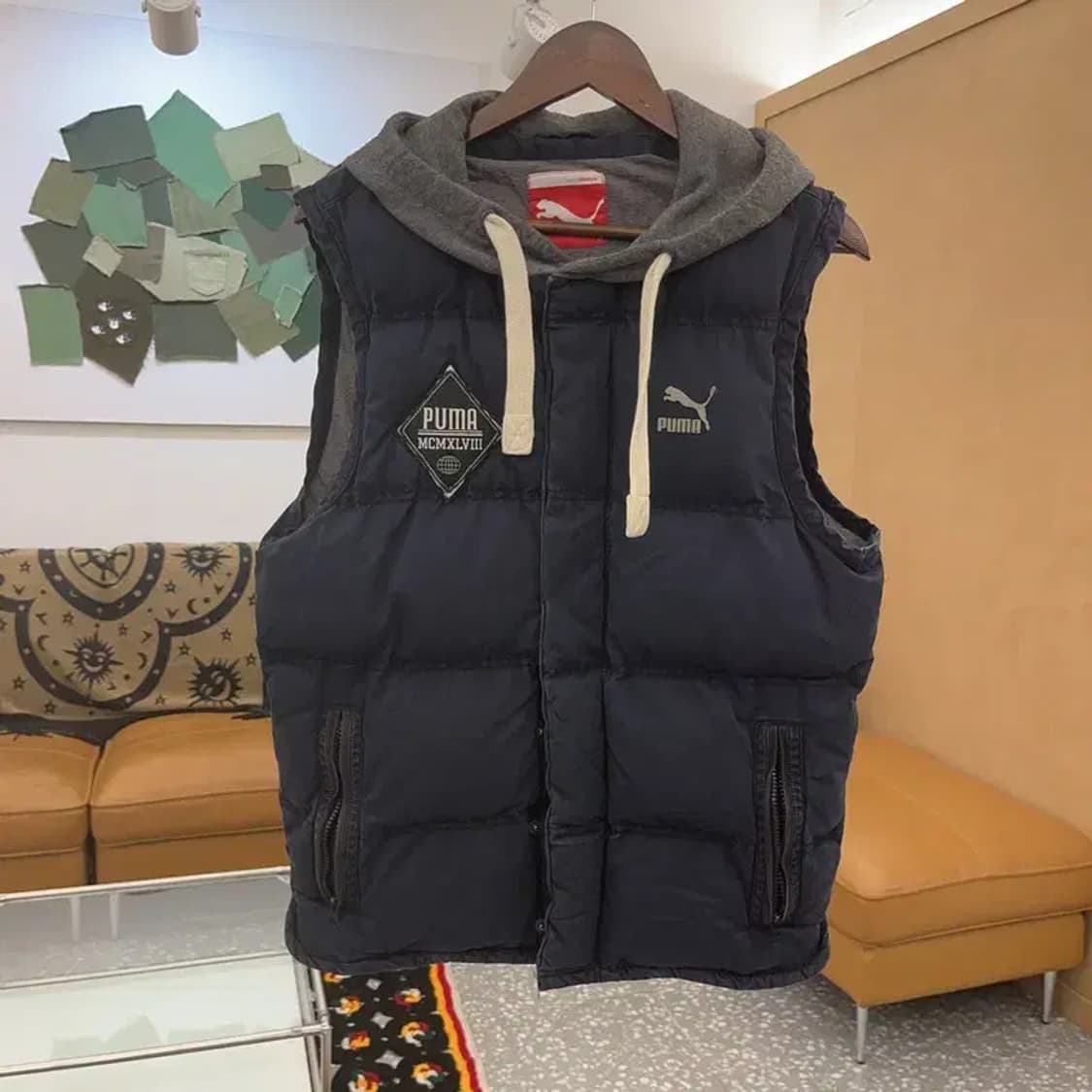 푸마 올드스쿨 빈티지 자수패치 후드 패딩 조끼 M C07592 상품이미지3