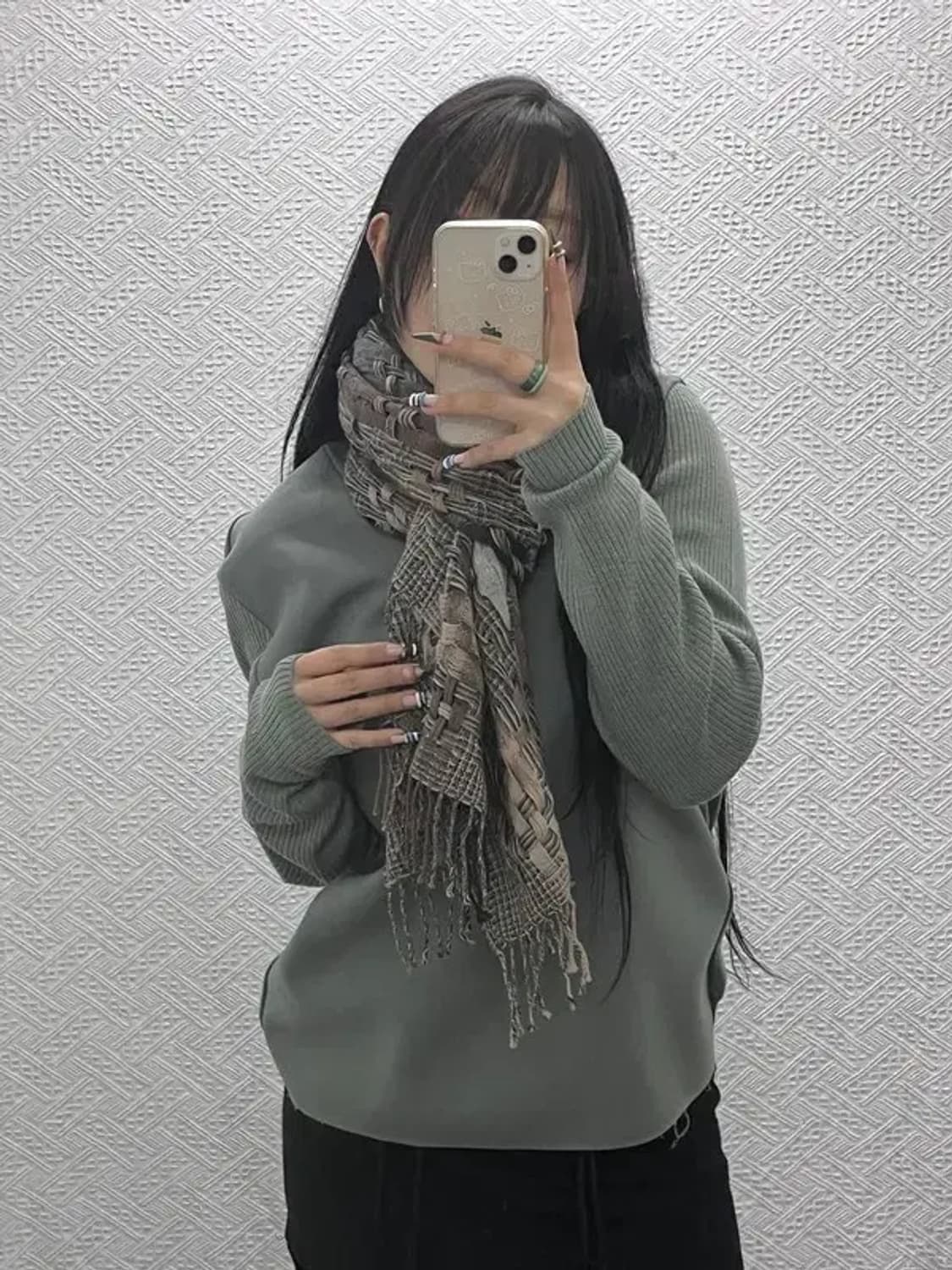 니나리치 빈티지 히피 에스닉 뜨개 라나 울 목도리 C07636 상품이미지1