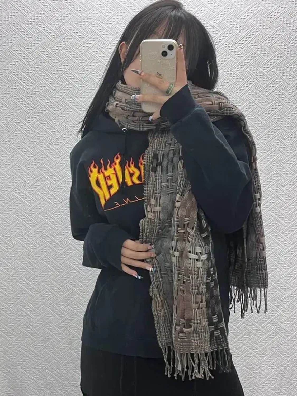 니나리치 빈티지 히피 에스닉 뜨개 라나 울 목도리 C07636 상품이미지2