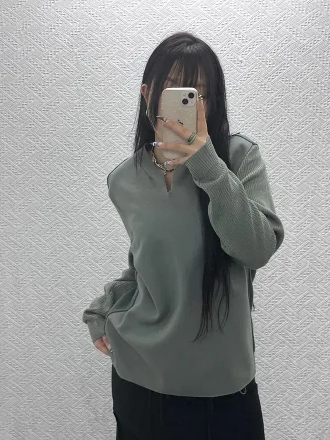 솔리드옴므 한섬 브이넥 울캐시미어 펠트 니트 105 C07613 상품이미지1