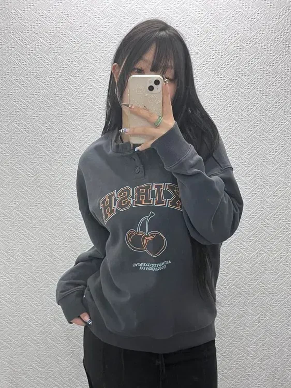 키르시 빈티지 키치 빅체리로고 버튼 맨투맨 1 C07626 상품이미지2