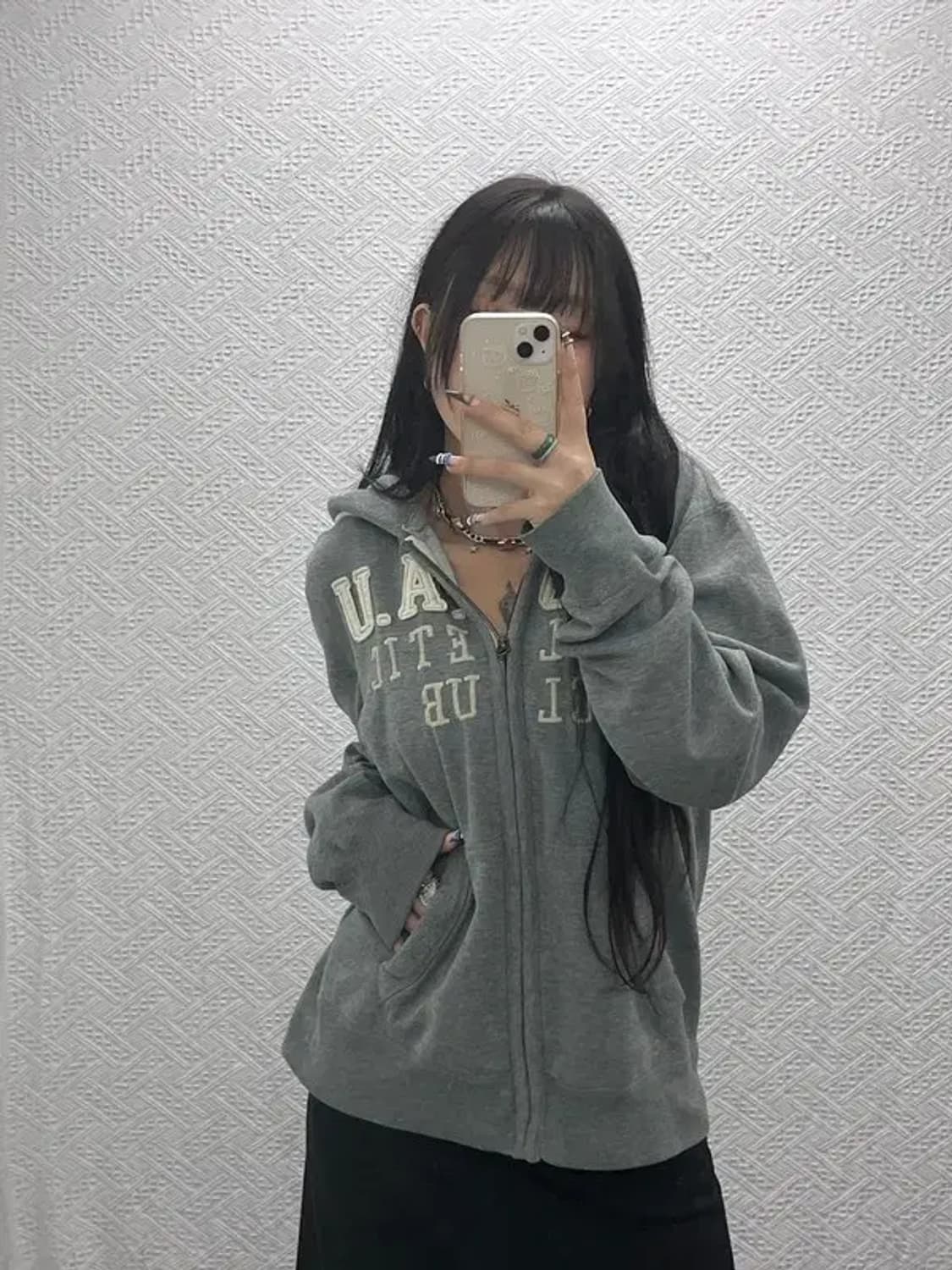 후아유 빈티지 Y2K 빅로고 약기모 후드집업 XL C07650 상품이미지1