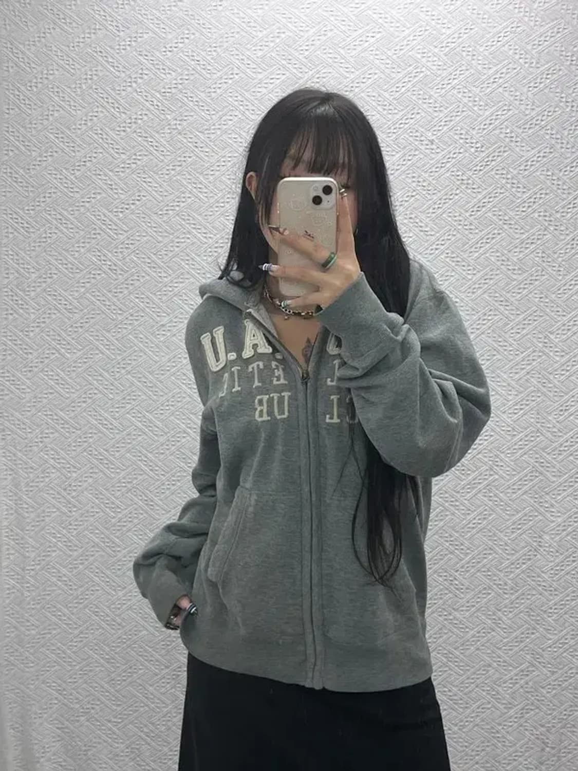 후아유 빈티지 Y2K 빅로고 약기모 후드집업 XL C07650 상품이미지2