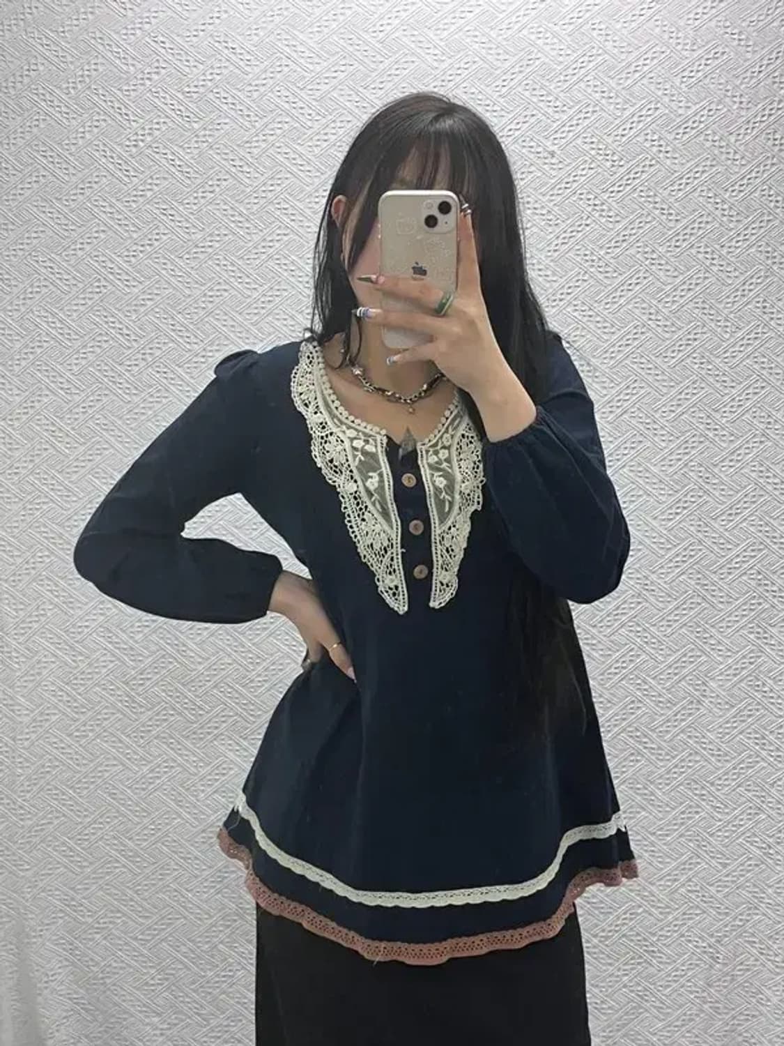 빈티지 모리걸 키치 여리 레이스 블라우스 90 C07664 상품이미지1