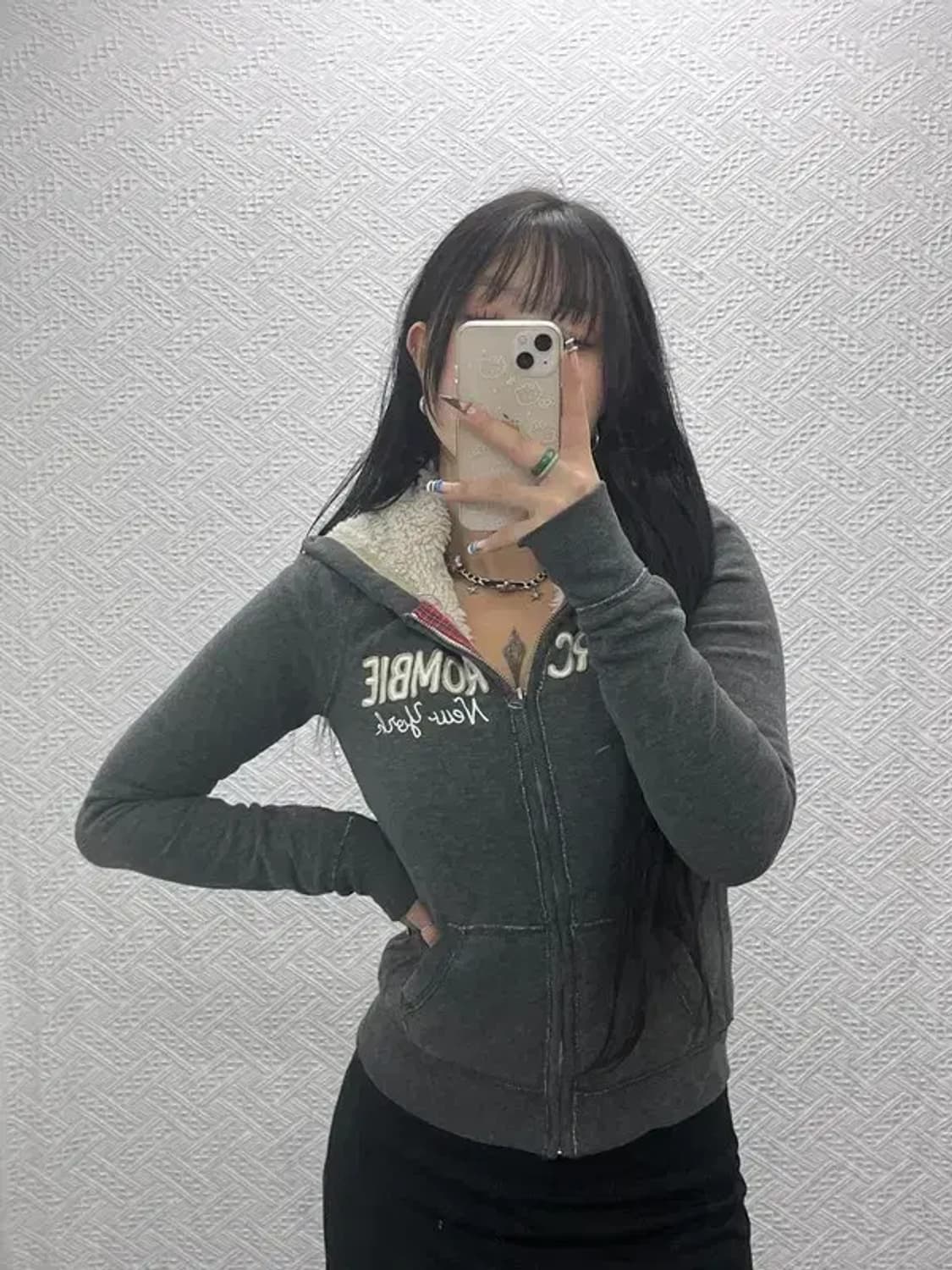 아베크롬비 올드스쿨 빈티지 스펠로고 양털 후드집업 S C07648 상품이미지1