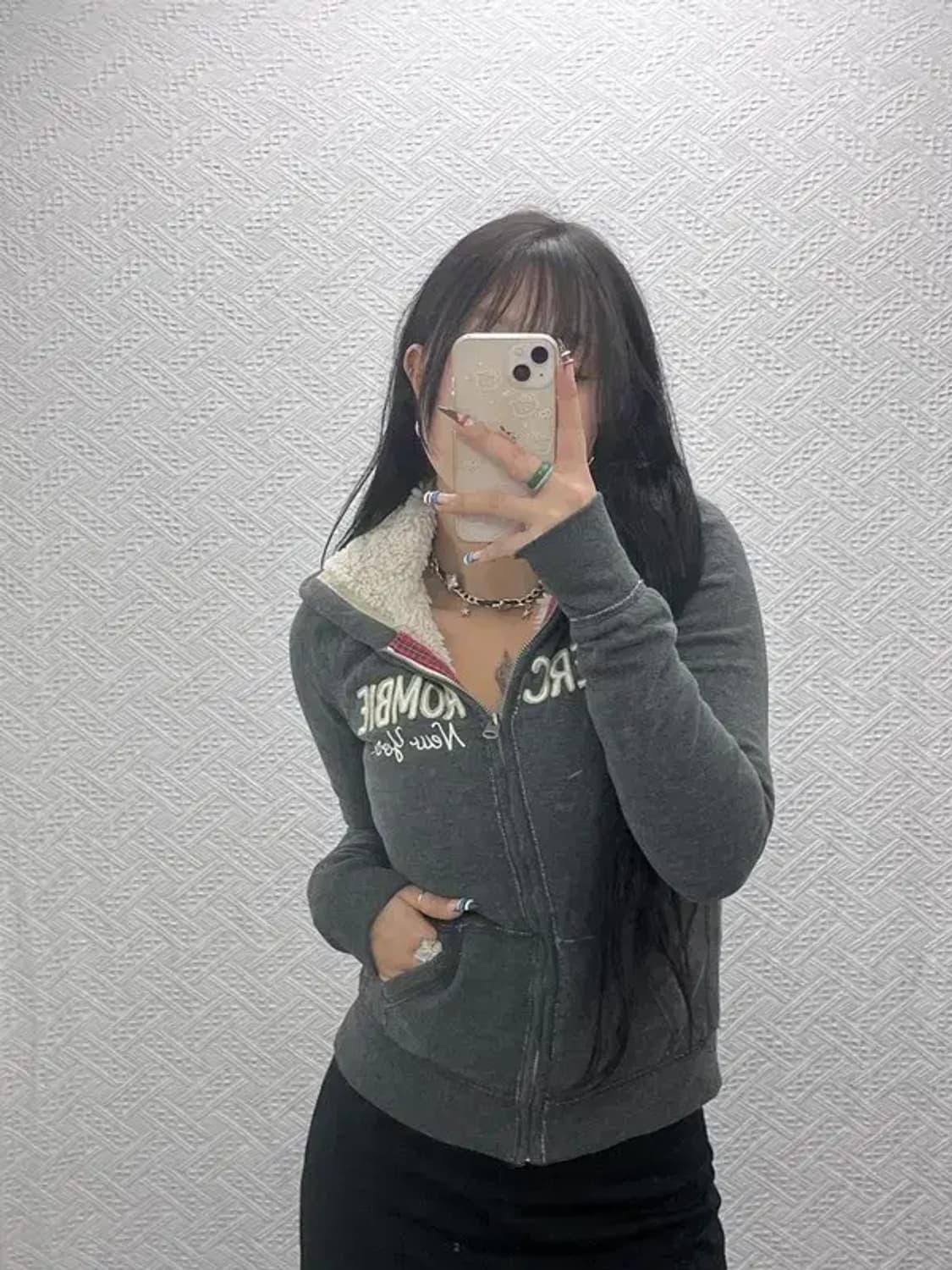 아베크롬비 올드스쿨 빈티지 스펠로고 양털 후드집업 S C07648 상품이미지2