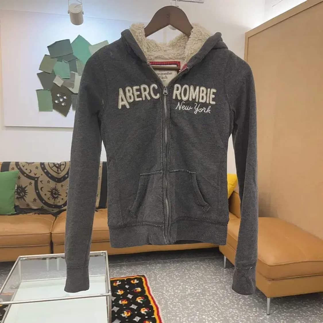 아베크롬비 올드스쿨 빈티지 스펠로고 양털 후드집업 S C07648 상품이미지3