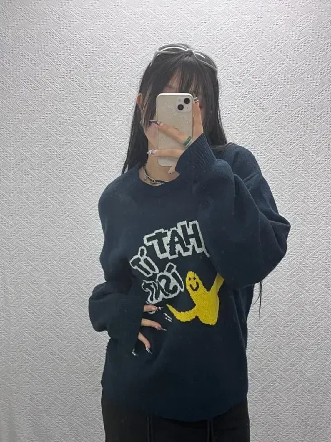 와릿이즌 빅로고 오버핏 아크릴 니트 스웨터 100 C05926 상품이미지2