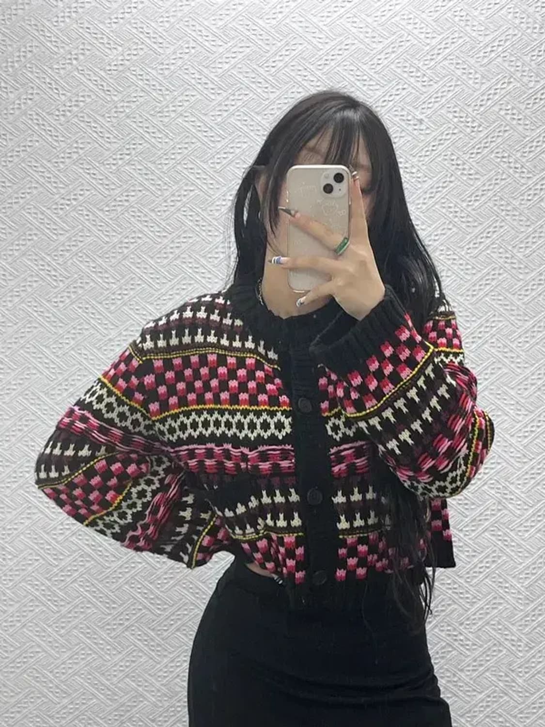 자라 자카드 히피 보헤미안 뜨개패턴 가디건 L C07727 상품이미지2