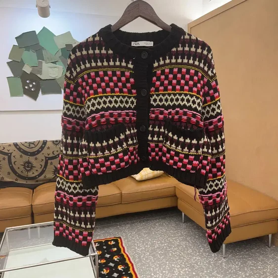 자라 자카드 히피 보헤미안 뜨개패턴 가디건 L C07727 상품이미지3