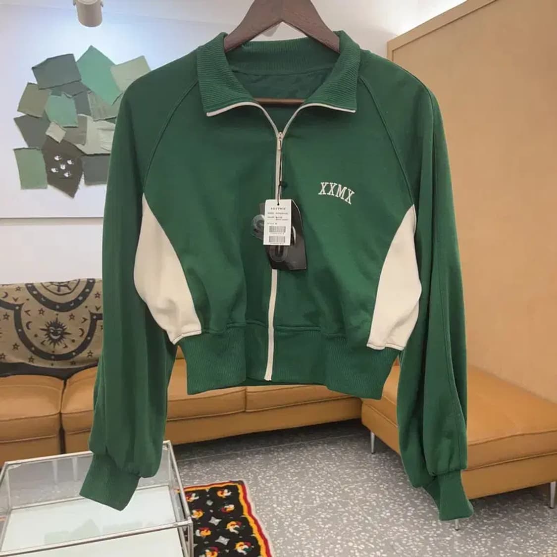 젝시믹스 빈티지 여리 딥그린 배색 집업 자켓 M C07728 상품이미지3