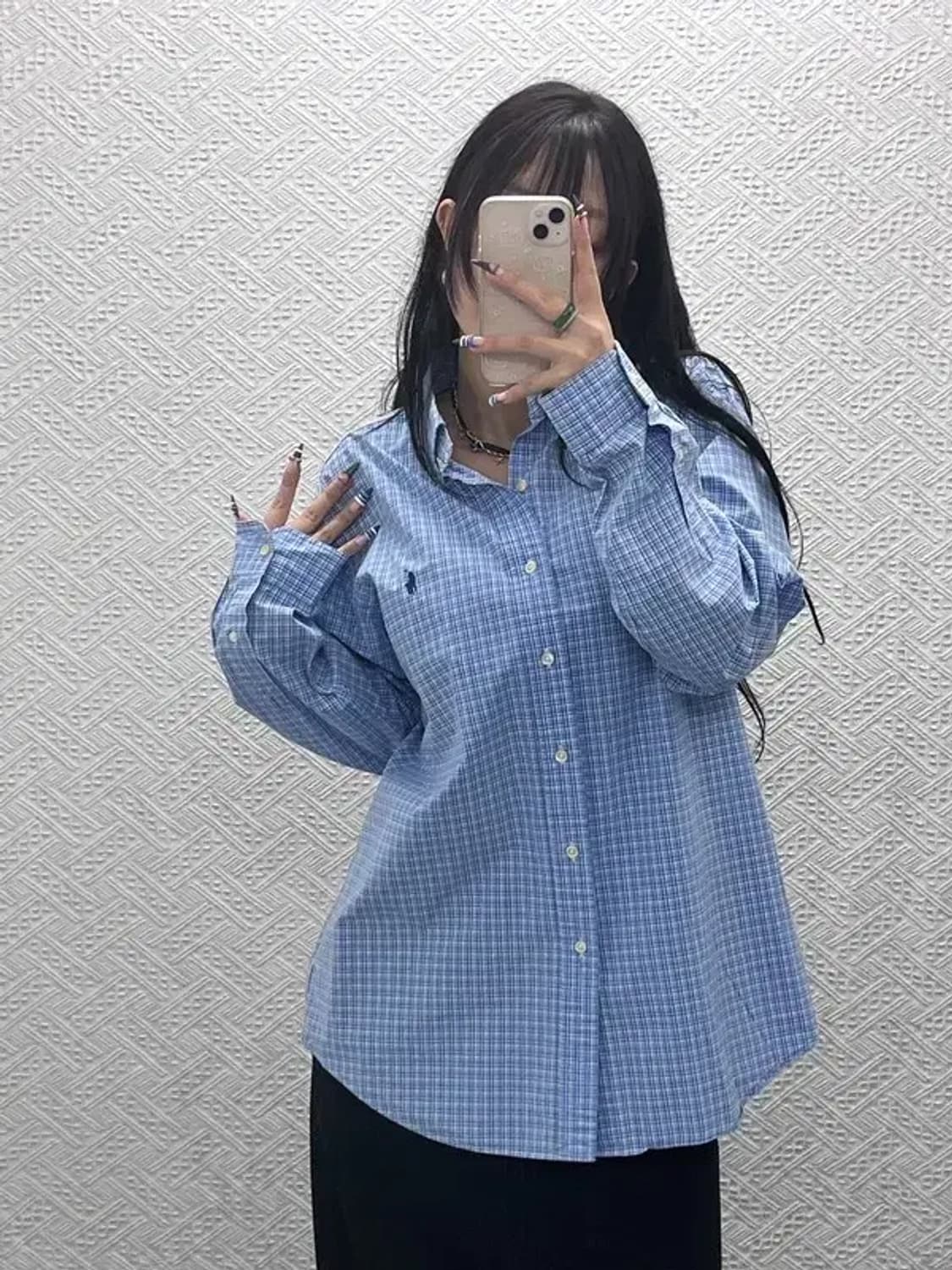 폴로 랄프로렌 빈티지 레트로 라이트 블루 체크 셔츠 L C07747 상품이미지1