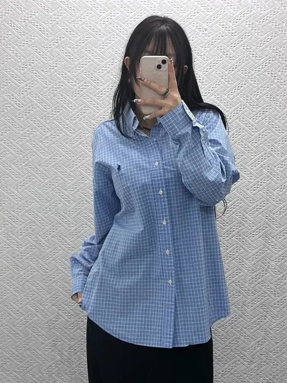 폴로 랄프로렌 빈티지 레트로 라이트 블루 체크 셔츠 L C07747 상품이미지2