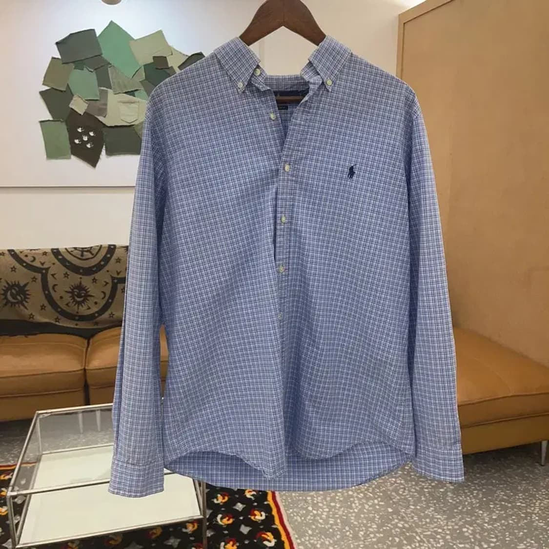 폴로 랄프로렌 빈티지 레트로 라이트 블루 체크 셔츠 L C07747 상품이미지3