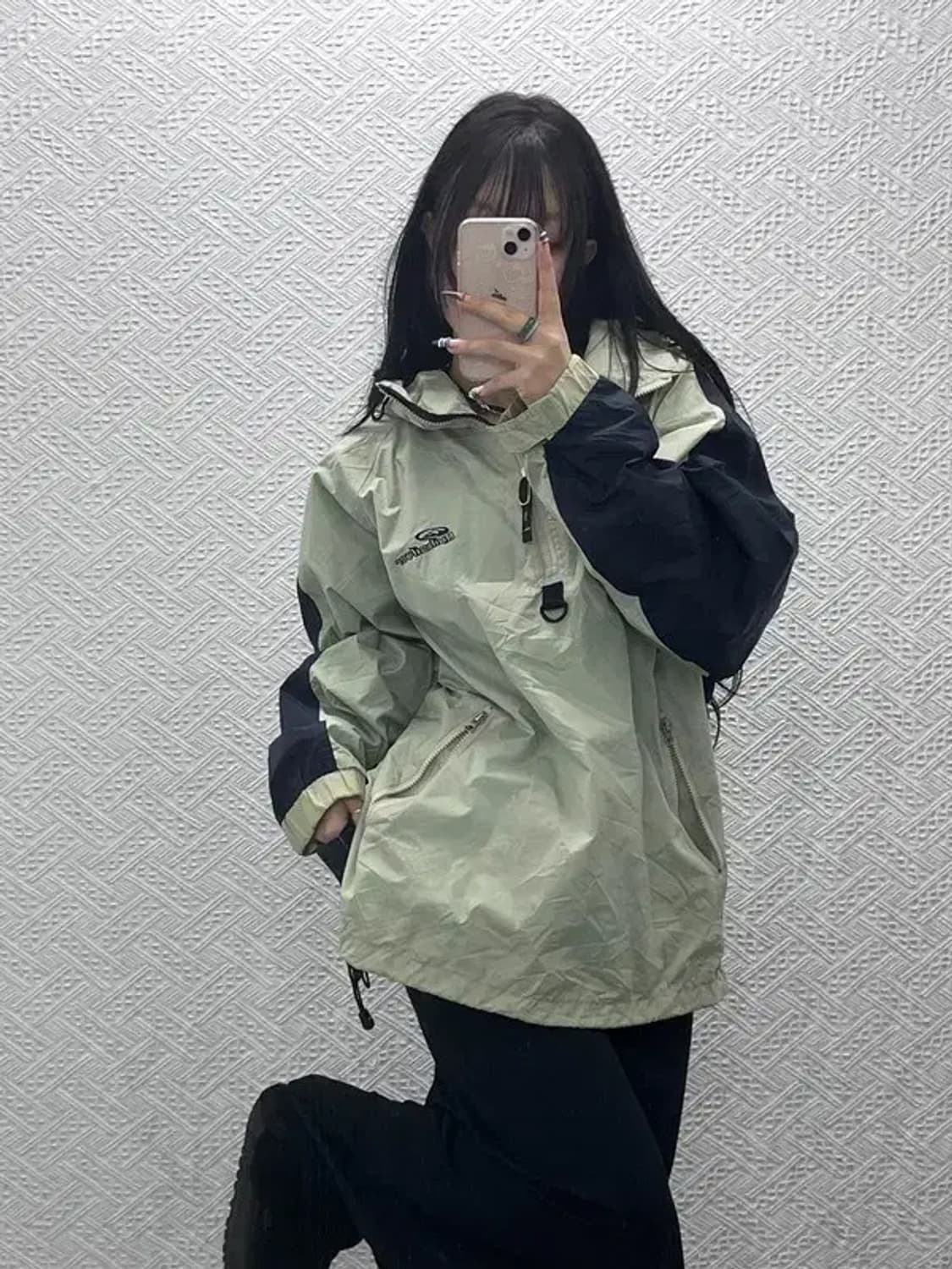 퀵실버 배색 피스타치오그린 아노락 반집업 바람막이 XL C07743 상품이미지1