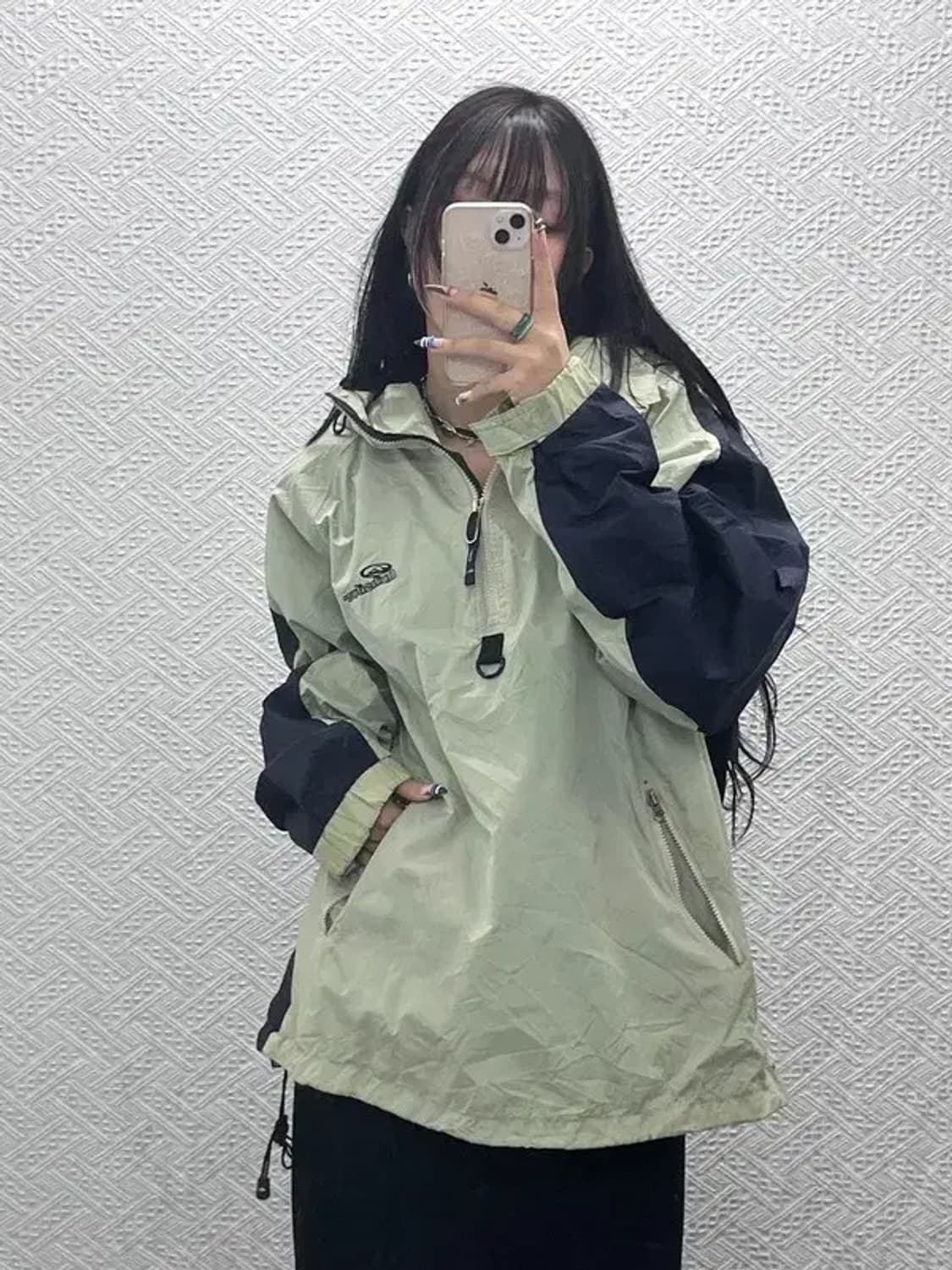 퀵실버 배색 피스타치오그린 아노락 반집업 바람막이 XL C07743 상품이미지2