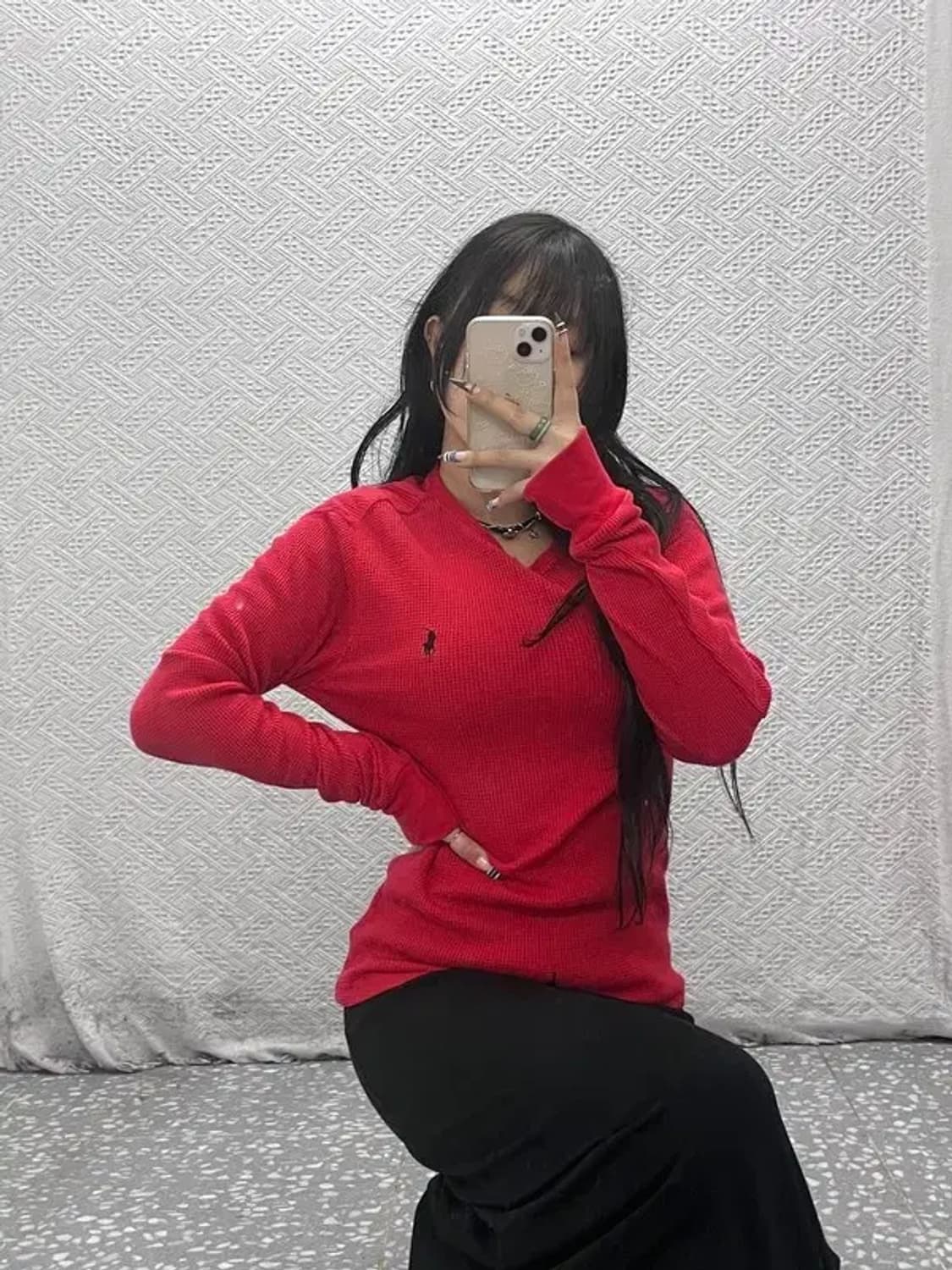 폴로 랄프로렌 레트로 레드 와플패턴 롱슬리브 M C07790 상품이미지1