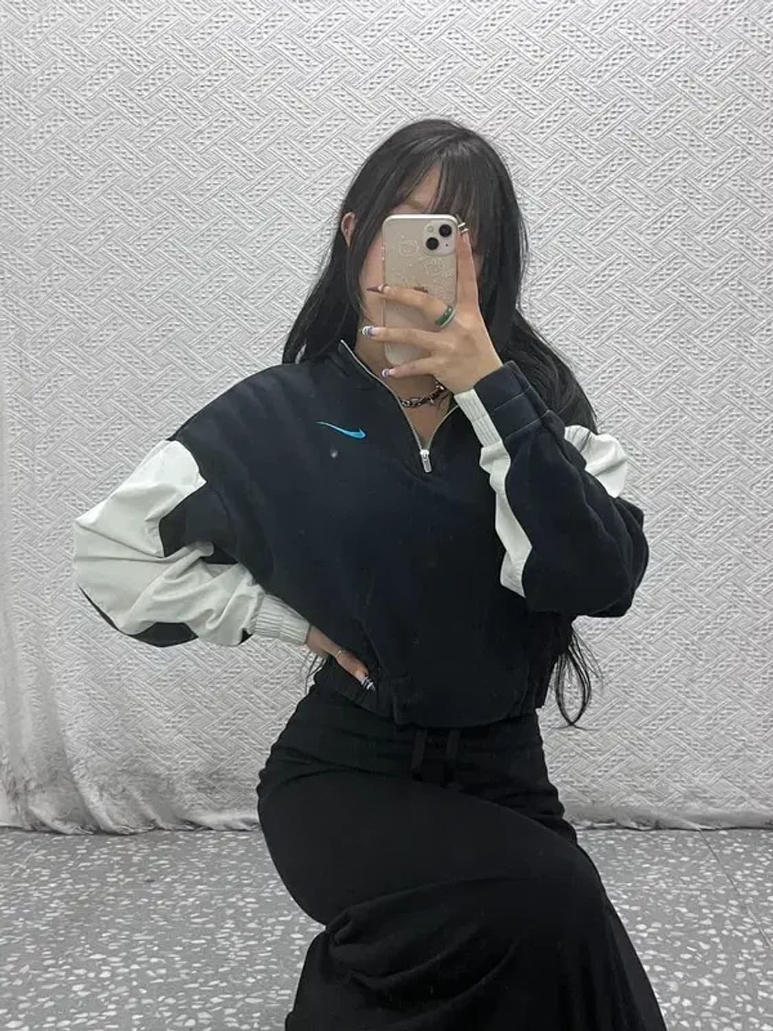 나이키 올드스쿨 빈티지 배색 반집업 크롭 후드티 M C07780 상품이미지1