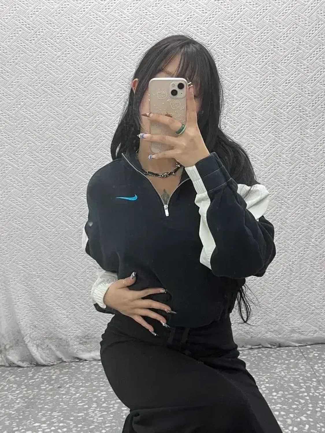 나이키 올드스쿨 빈티지 배색 반집업 크롭 후드티 M C07780 상품이미지2