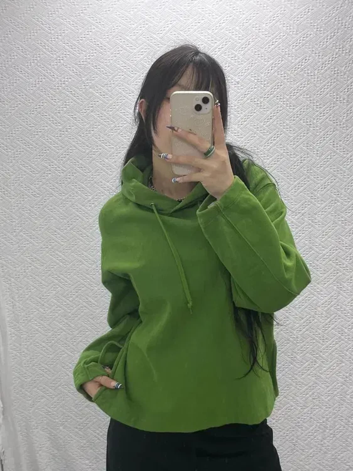 유니클로 U 르메르 오버핏 트임 카키그린 후드티 S C07786 상품이미지2