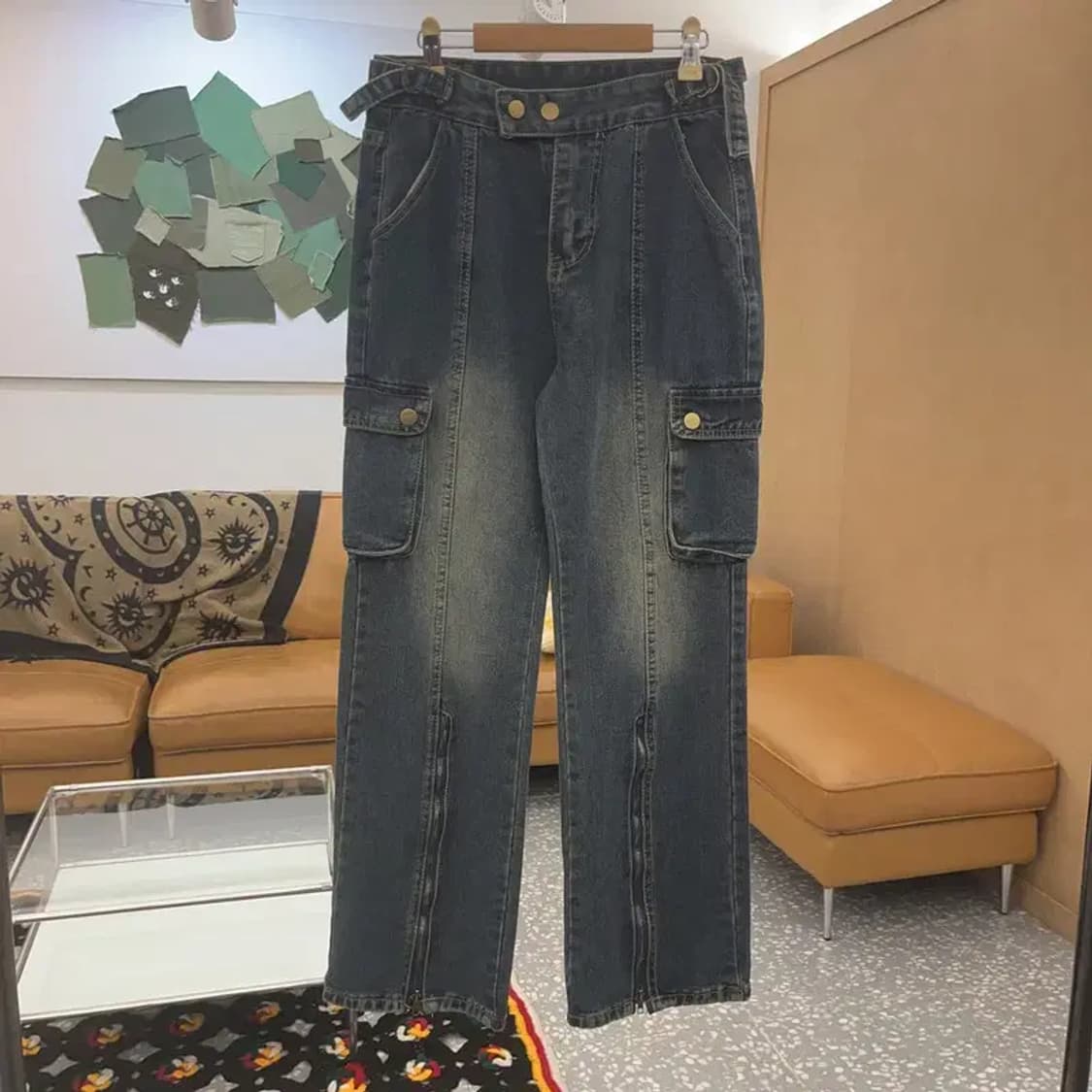 빈티지 Y2K 올드스쿨 빈티지 워싱 데님 카고팬츠 M C07835 상품이미지3