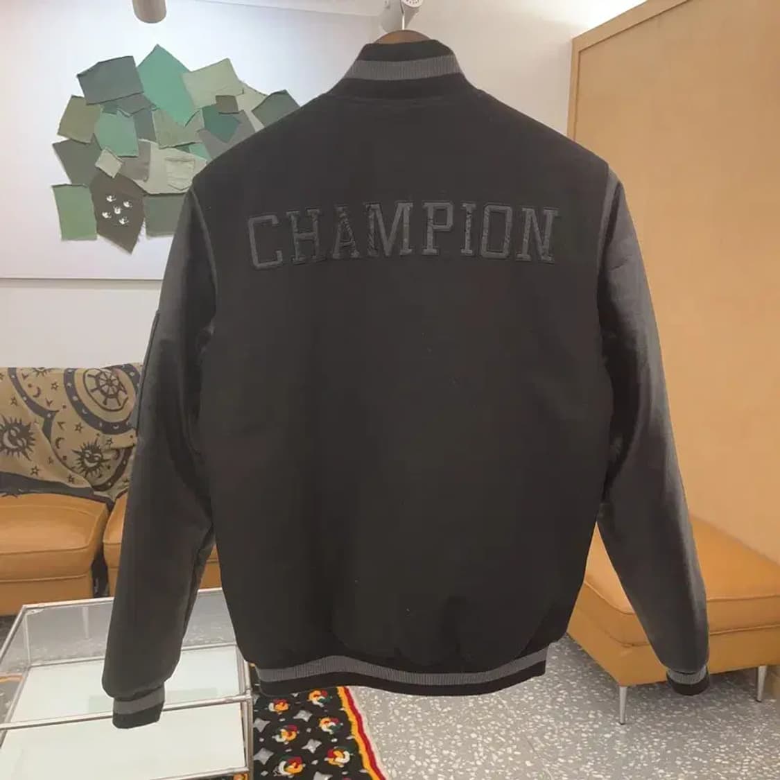 챔피온 빅로고 레더 오버핏 누빔 스타디움 바시티 자켓 M C07825 상품이미지4