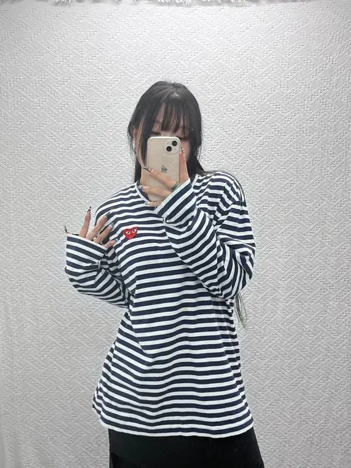 꼼데가르송 하트패치 키치무드 스트라이프 롱슬리브 XXL C07839 상품이미지1