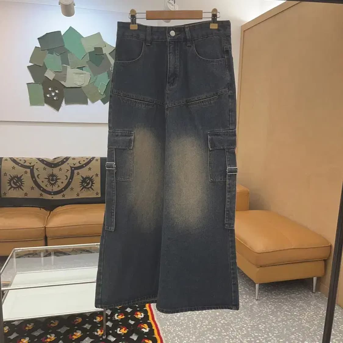 빈티지 올드스쿨 워싱 카고 데님 청치마 롱스커트 M C07869 상품이미지3