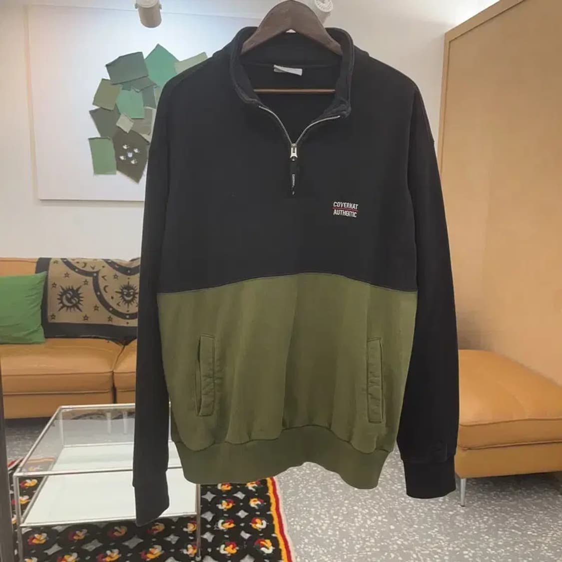 커버낫 캐주얼 올리브카키 배색 반집업 맨투맨 XL C07841 상품이미지3