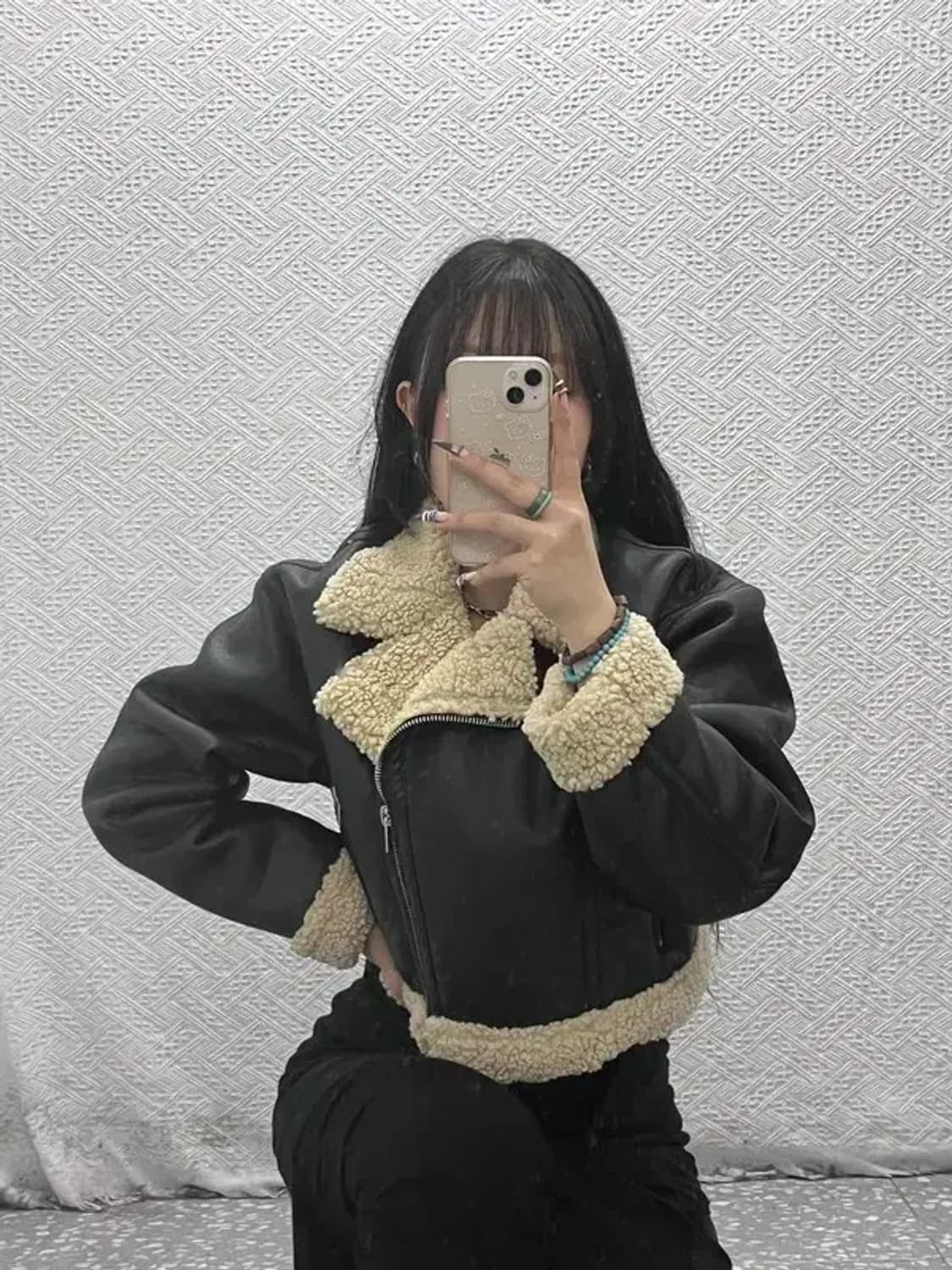 자라 모던 힙 락시크 핀터감성 양털 크롭 무스탕 자켓 XS C07856 상품이미지1