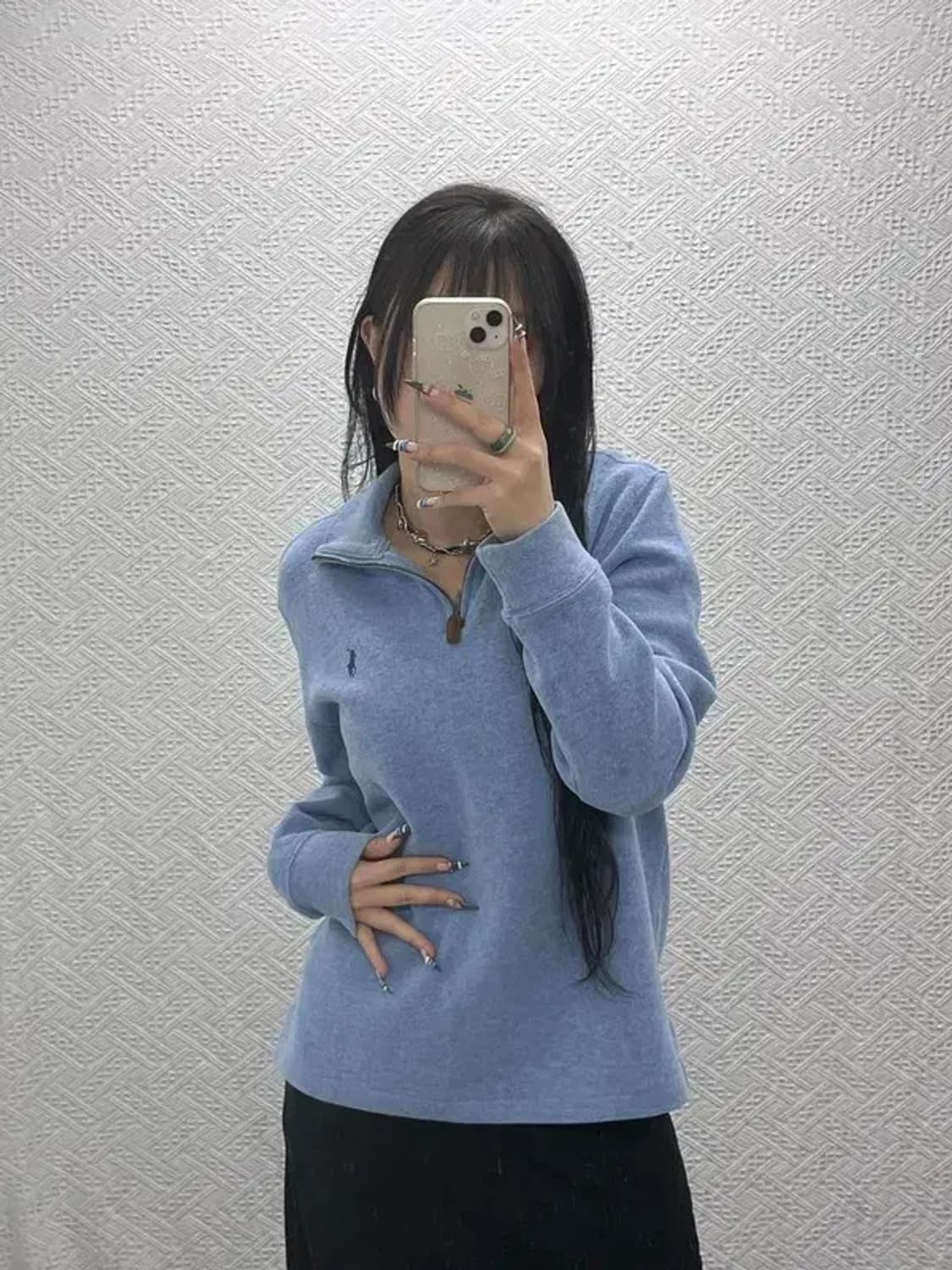 폴로 랄프로렌 빈티지 스모크 블루 반집업 카라 니트 M C07900 상품이미지1