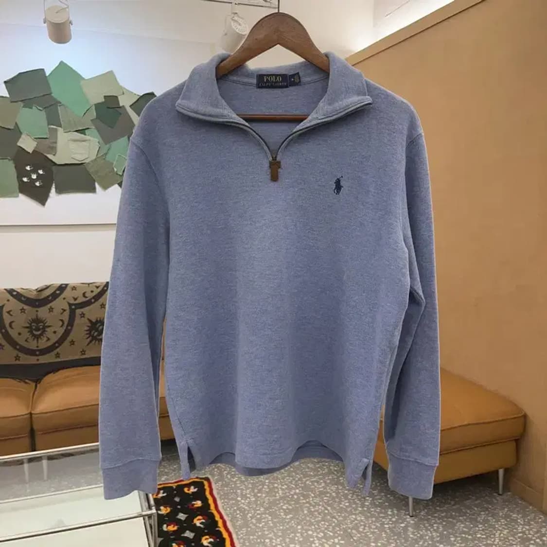 폴로 랄프로렌 빈티지 스모크 블루 반집업 카라 니트 M C07900 상품이미지3