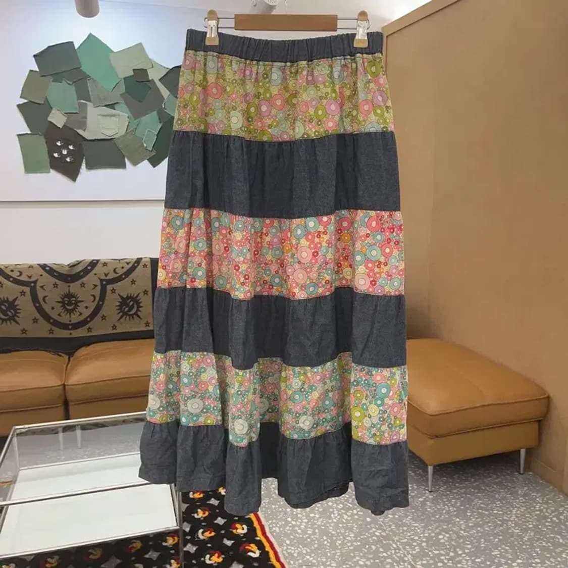 빈티지 모리걸 보헤미안 플라워 패치워크 롱스커트 26인치 C07904 상품이미지4