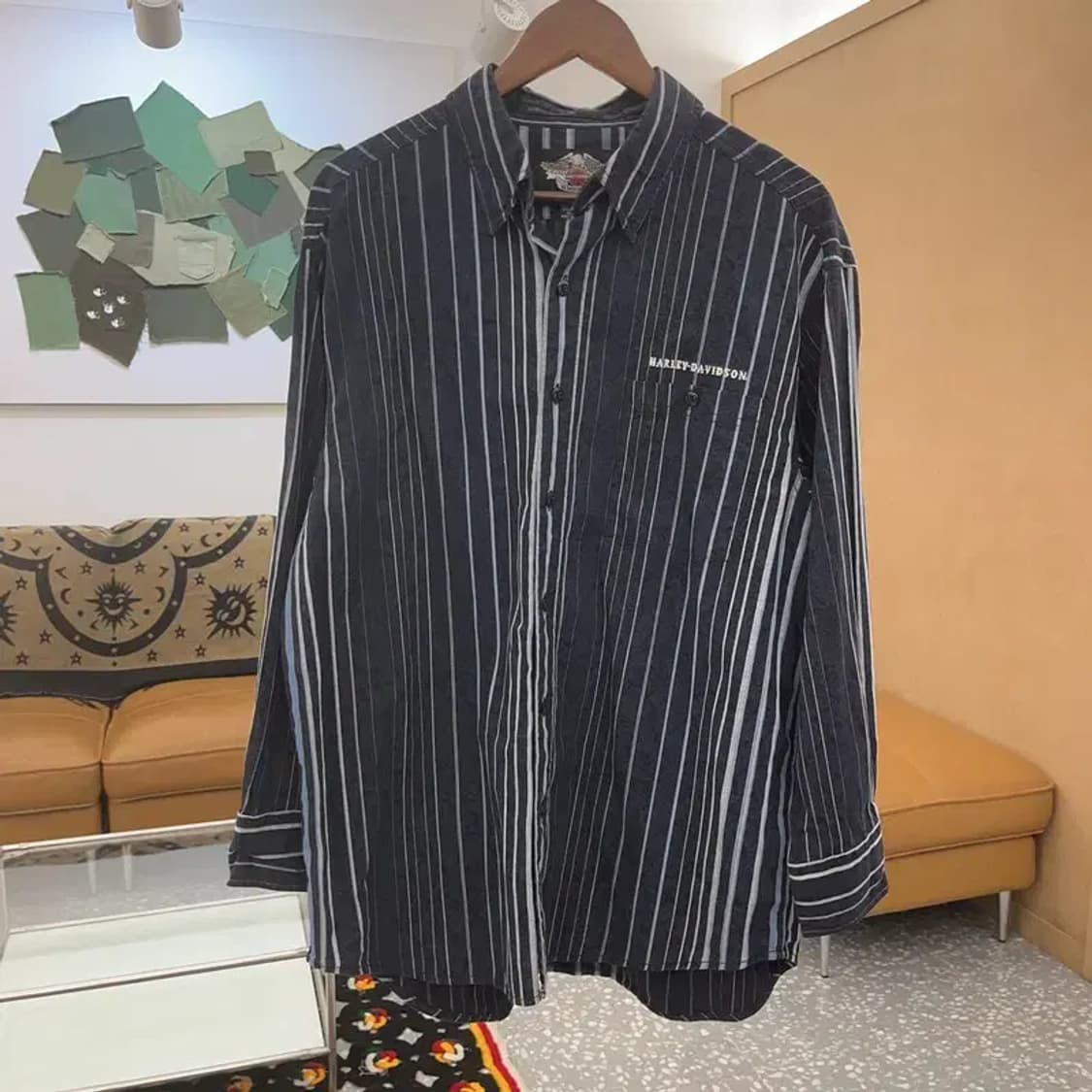 할리 데이비슨 올드스쿨 스트릿 페이즐리 스트라이프 셔츠 L C07886 상품이미지3