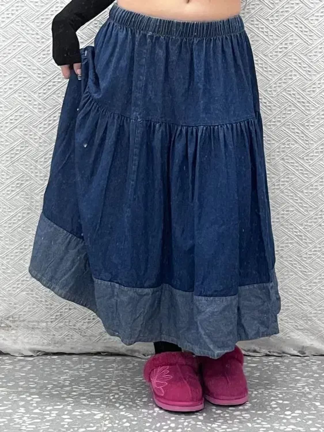 빈티지 모리걸 키치 캉캉 플레어 데님 롱스커트 25인치 C07905 상품이미지1