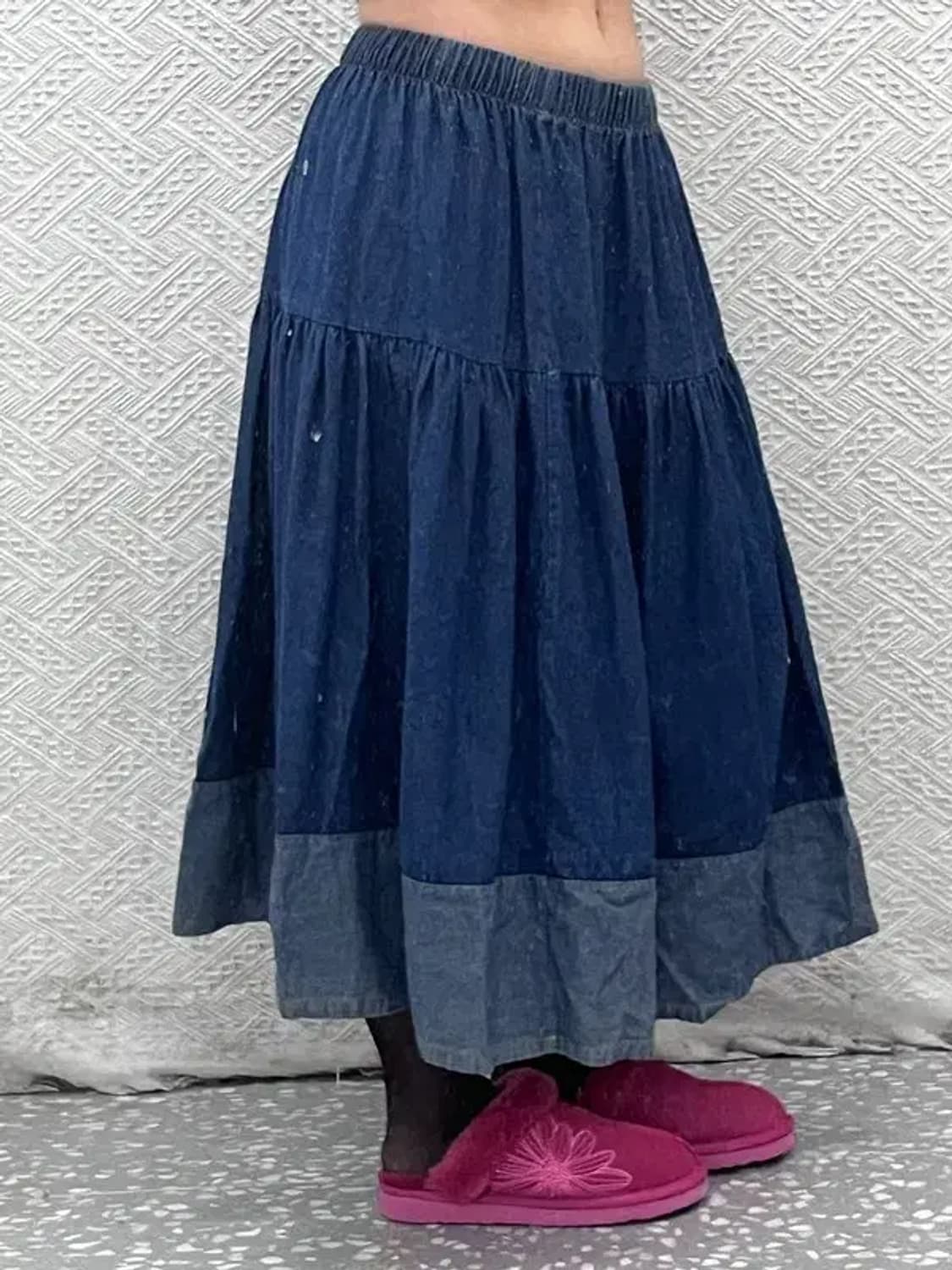 빈티지 모리걸 키치 캉캉 플레어 데님 롱스커트 25인치 C07905 상품이미지2