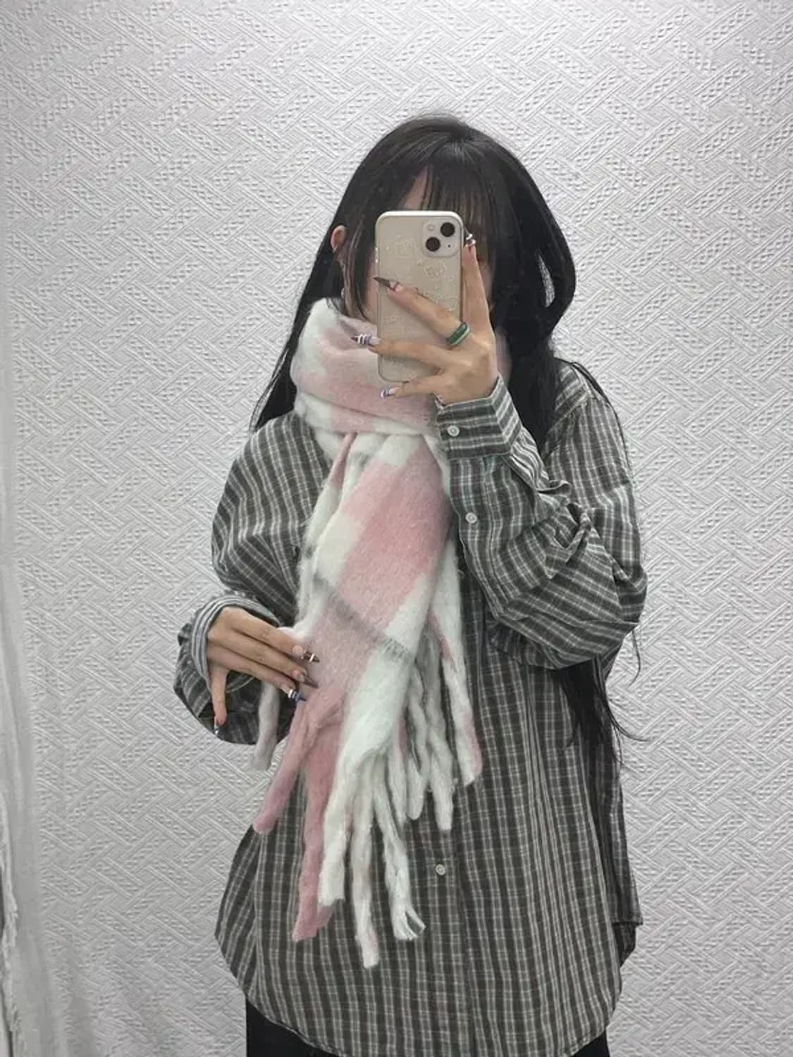 빈티지 폭닥 여리 딸기우유 체크 목도리 C07916 상품이미지1