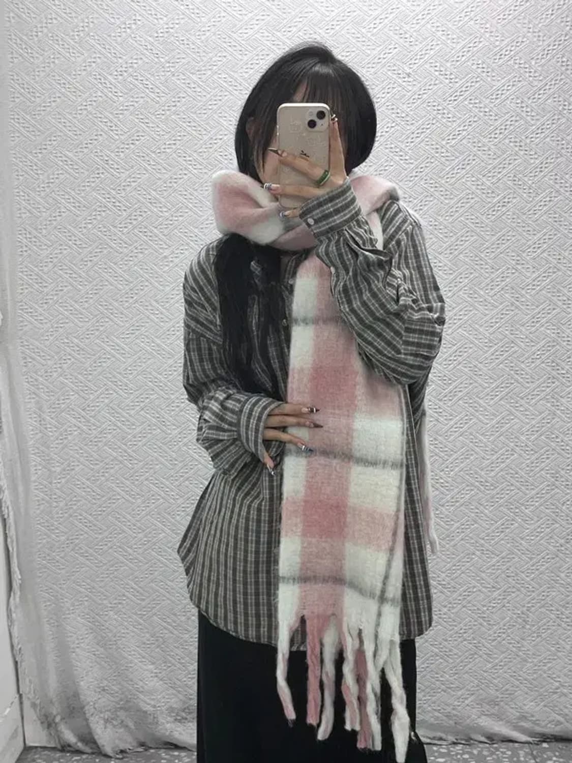 빈티지 폭닥 여리 딸기우유 체크 목도리 C07916 상품이미지2